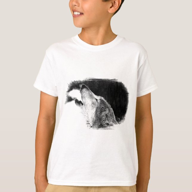 Black & White Grey Wolf Sketch Artwork T-Shirt (Front)