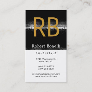 Black White Grey Yellow Monogram Business Card