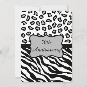 Black White Grey Zebra Leopard 50th Anniversary Invitation