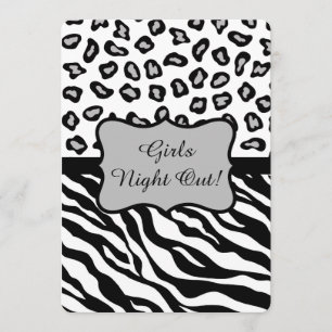 Black White Grey Zebra Leopard Girls Night Out Invitation