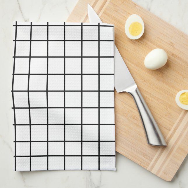 Black white Grid Pattern Kitchen Towel (Quarter Fold)