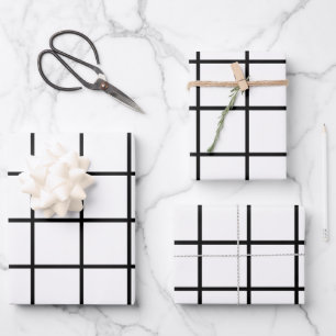 Black white Grid Pattern Wrapping Paper Sheet