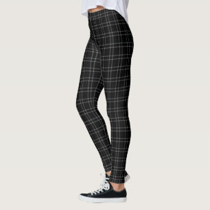 Black White Grid Small Tartan Plaid Leggings