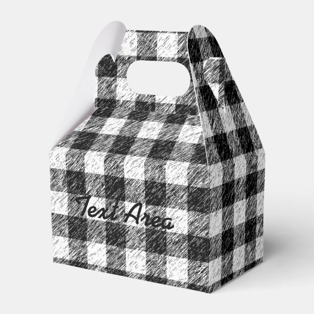 Black & White Grunge Plaid Chequered Party Favour  Favor Box (Front Side)
