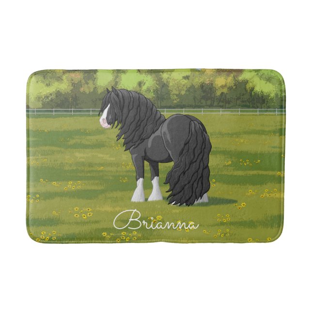 Black & White Gypsy Vanner Tinker Draught Horse Bath Mat (Front)