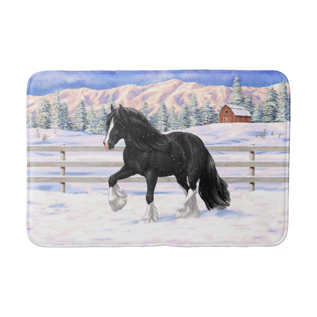 Black & White Gypsy Vanner Tinker Draught Horse Bath Mat (Front)