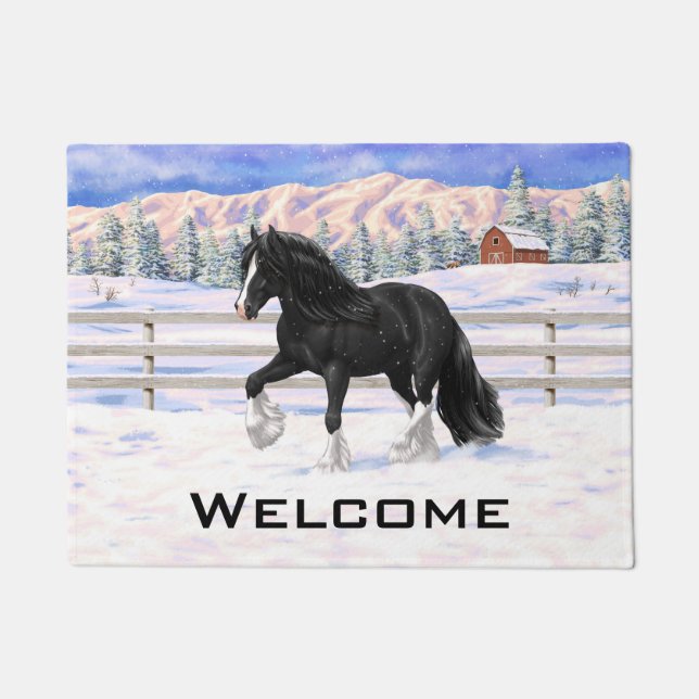 Black & White Gypsy Vanner Tinker Draught Horse Doormat (Front)