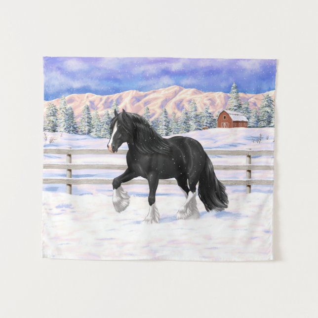 Black & White Gypsy Vanner Tinker Draught Horse Tapestry (Front (Horizontal))