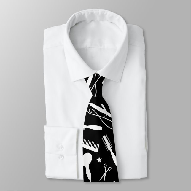 Black & White Hair Stylist Neck Tie (Tied)