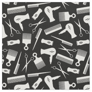 Black White Hair Tool Silhouette Pattern Fabric