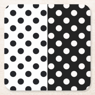 Black White Half Color Split Inverse Polka Dots Square Paper Coaster