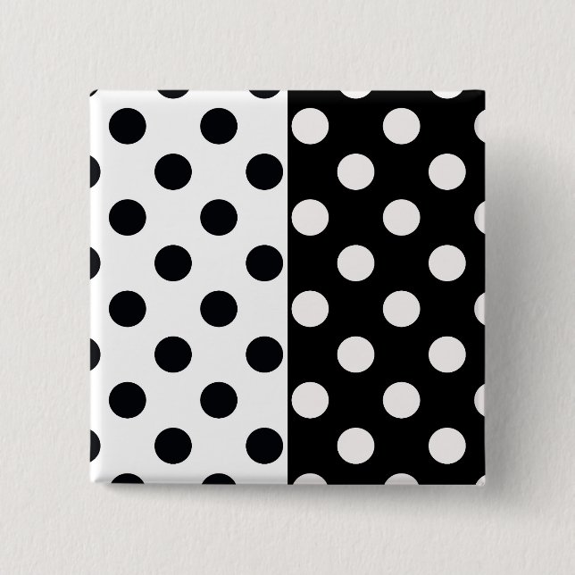 Black White Half Colour Split Inverse Polka Dots 2 Inch Square Button (Front)