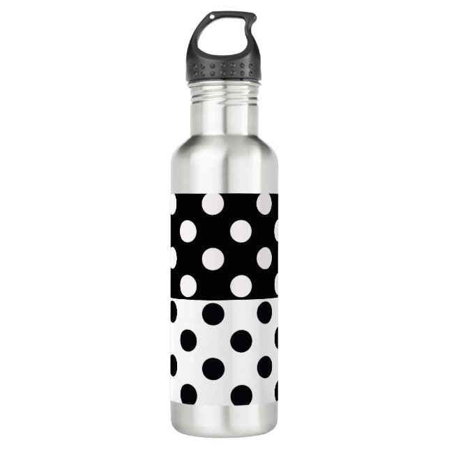 Black White Half Colour Split Inverse Polka Dots 710 Ml Water Bottle (Front)