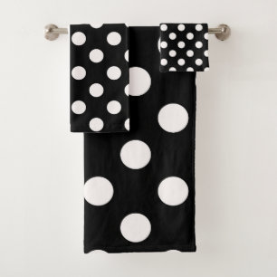 Black White Half Colour Split Inverse Polka Dots Bath Towel Set