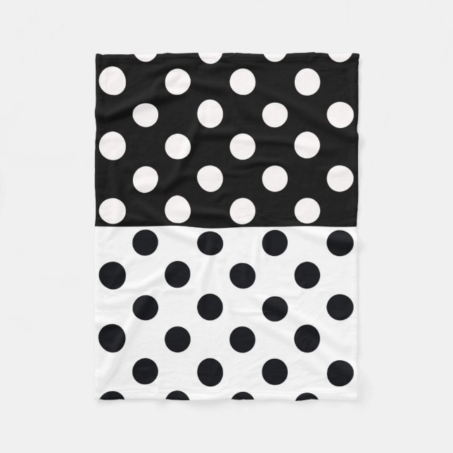Black White Half Colour Split Inverse Polka Dots Fleece Blanket (Front)