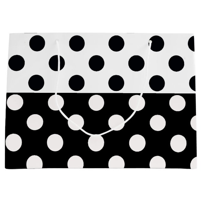 Black White Half Colour Split Inverse Polka Dots Large Gift Bag (Front)