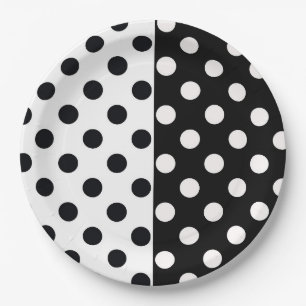 Black White Half Colour Split Inverse Polka Dots Paper Plate