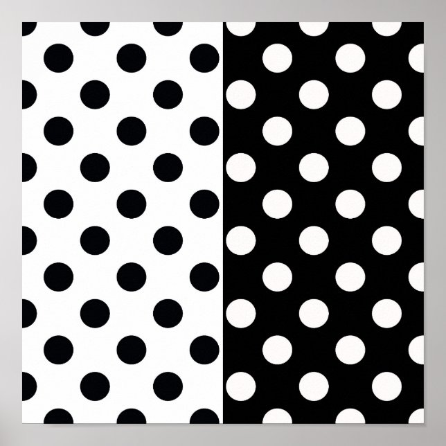 Black White Half Colour Split Inverse Polka Dots Poster (Front)