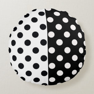 Black White Half Colour Split Inverse Polka Dots Round Pillow