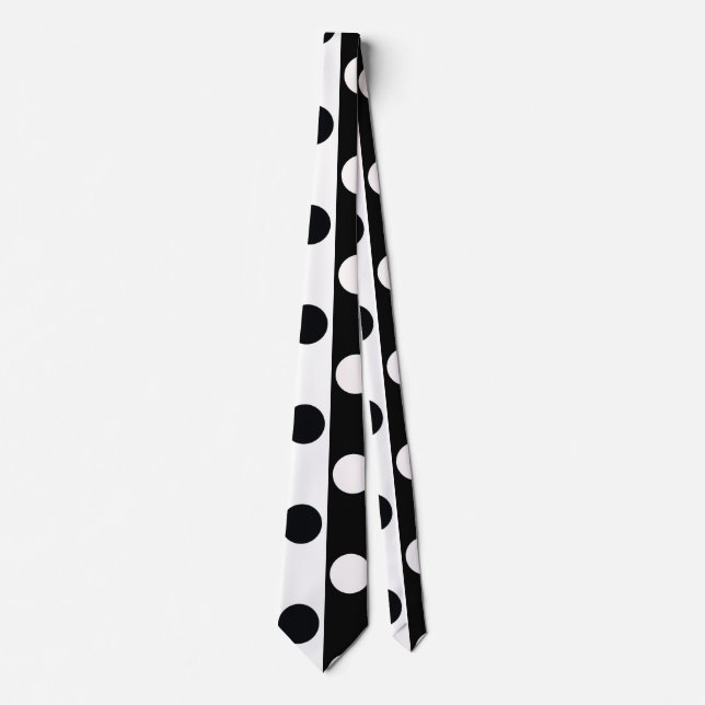 Black White Half Colour Split Inverse Polka Dots Tie (Front)