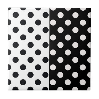 Black White Half Colour Split Inverse Polka Dots Tile