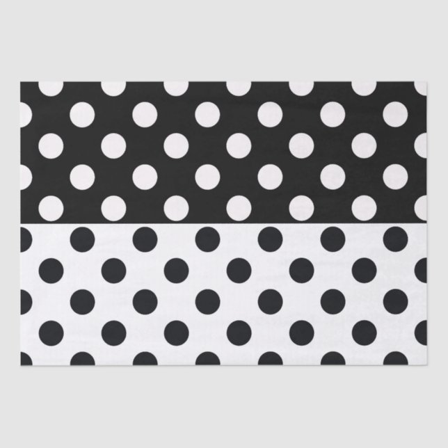 Black White Half Colour Split Inverse Polka Dots Tissue Paper (Front)
