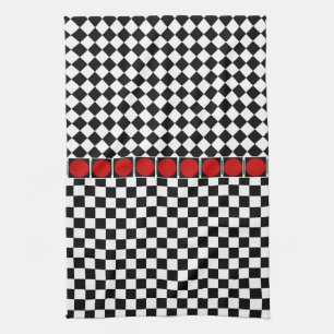 Black White Half Diamond Checkers Kitchen Towel