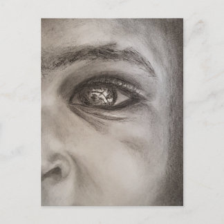 Black & White Half Face Portrait, Dramatic Elegant Postcard