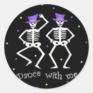 Black White Halloween Skeleton Bones Dance Classic Round Sticker