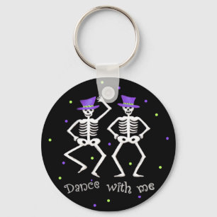 Black White Halloween Skeleton Bones Dance Keychain