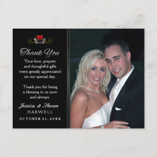 Black & White Halloween Skeleton Wedding Thank You Postcard