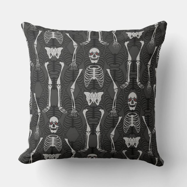 Black & White Halloween Skeletons Throw Pillow (Front)