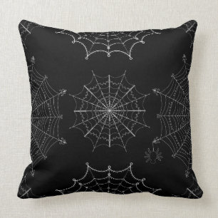 Black & White Halloween Spider Webs Throw Pillow
