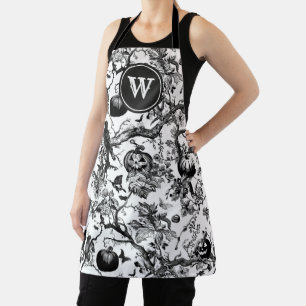 Black & White Halloween Toile Monogram Apron