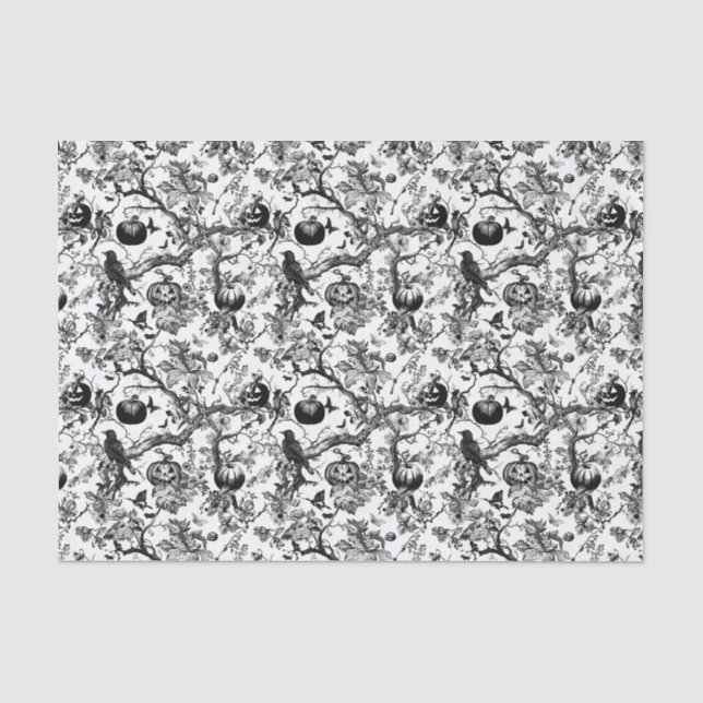 Black & White Halloween Toile Tissue Paper (Front)