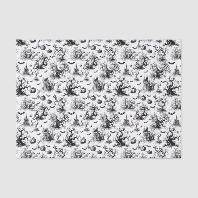 Black & White Halloween Toile Tissue Paper (Front)
