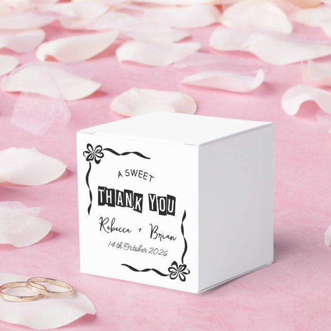Black & White Hand Drawn Bow Sketch Wedding Favor Box (Wedding)