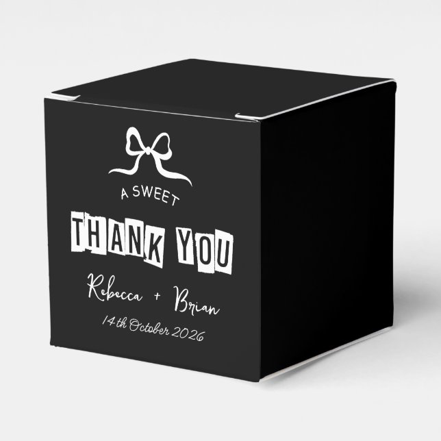 Black & White Hand Drawn Bow Sketch Wedding Favor Box (Front Side)