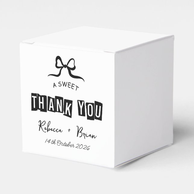 Black & White Hand Drawn Bow Sketch Wedding Favor Box (Front Side)