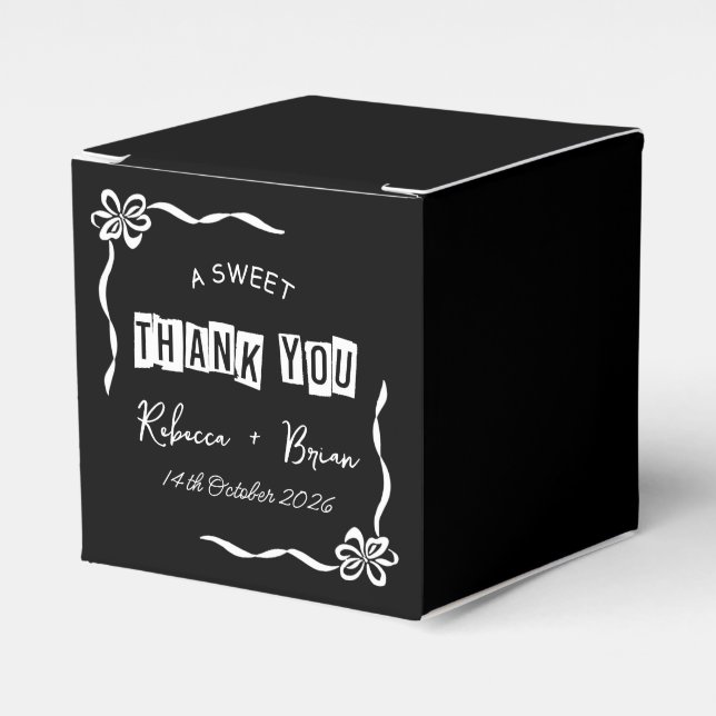 Black & White Hand Drawn Bow Sketch Wedding Favour Favor Box (Front Side)