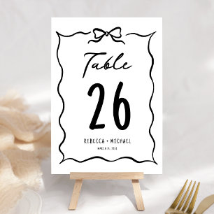 Black & White Hand Drawn Bow Wedding Table Number