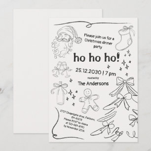 Black & White Hand Drawn Doodle Christmas Party Invitation