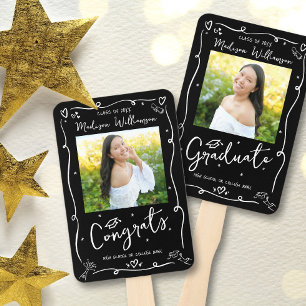 Black White Hand Drawn Doodle Graduation 2 Photo Fan
