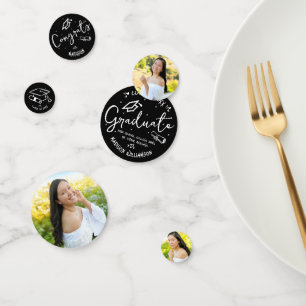 Black White Hand Drawn Doodles Graduation 3 Photo Confetti