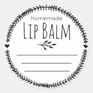 Black White Hand Drawn Lip Balm With Lines Classic Round Sticker
