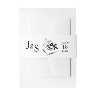 Black & White Hand Drawn Monogram Wedding Invitation Belly Band
