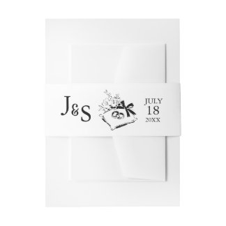 Black & White Hand Drawn Monogram Wedding Invitation Belly Band