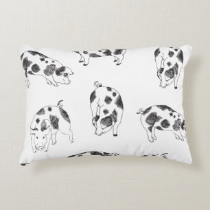 Black & white hand drawn pig cow spots pattern accent pillow