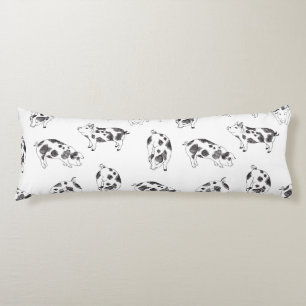 Black & white hand drawn pig cow spots pattern body pillow