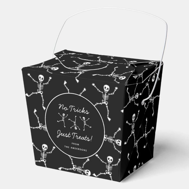Black & White Hand Drawn Skeleton Halloween Favor Box (Front)